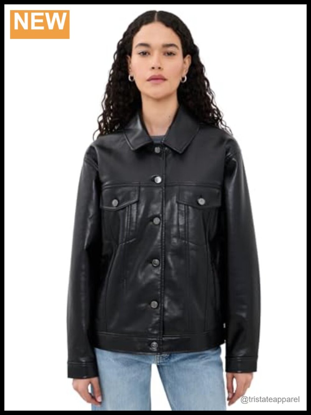 Women's Faux Leather Jacket Mid-Weight Button Front